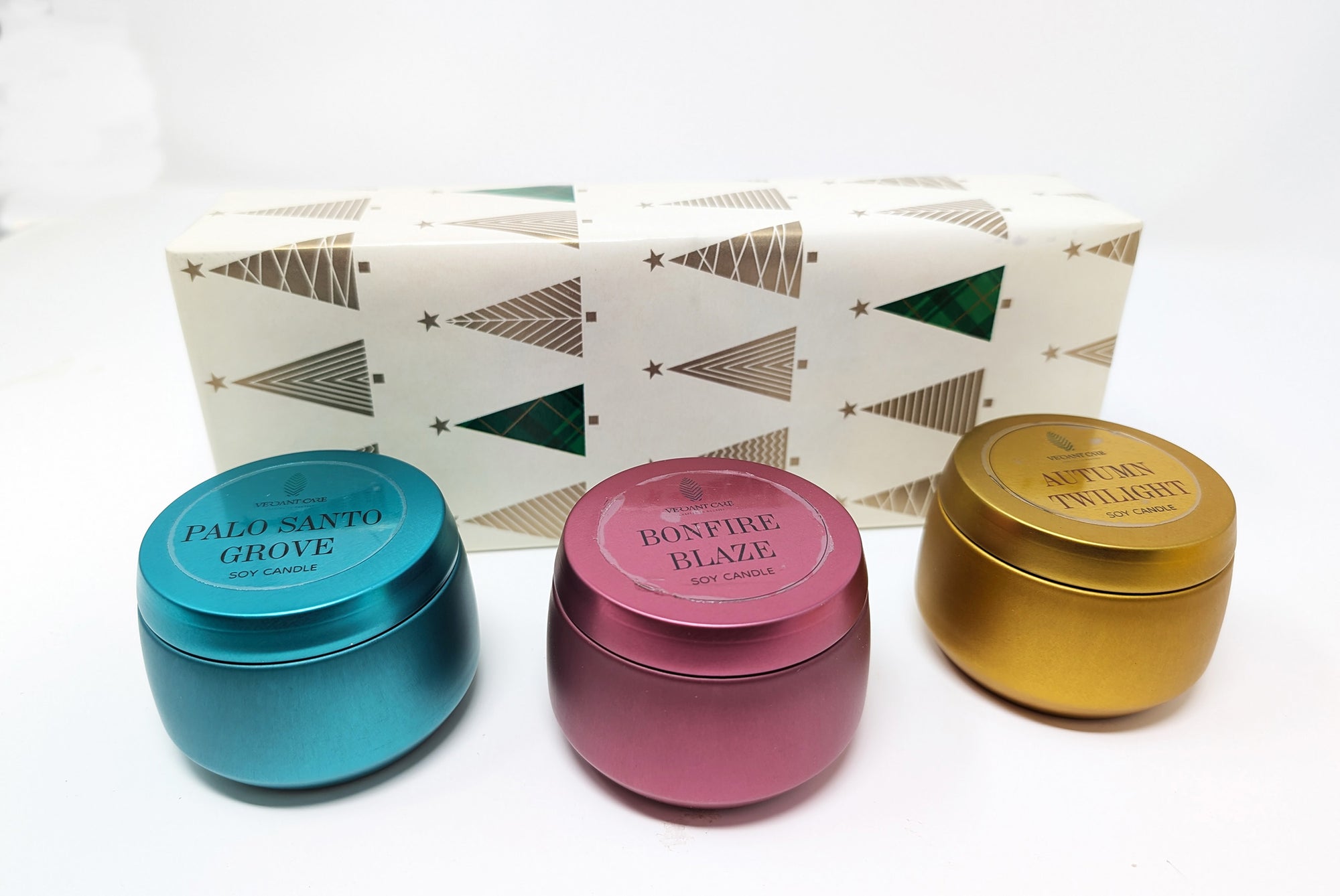 Autumn Glow Candle Trio - 3 Soy Candles  - Colored Tins - 4 OZ each